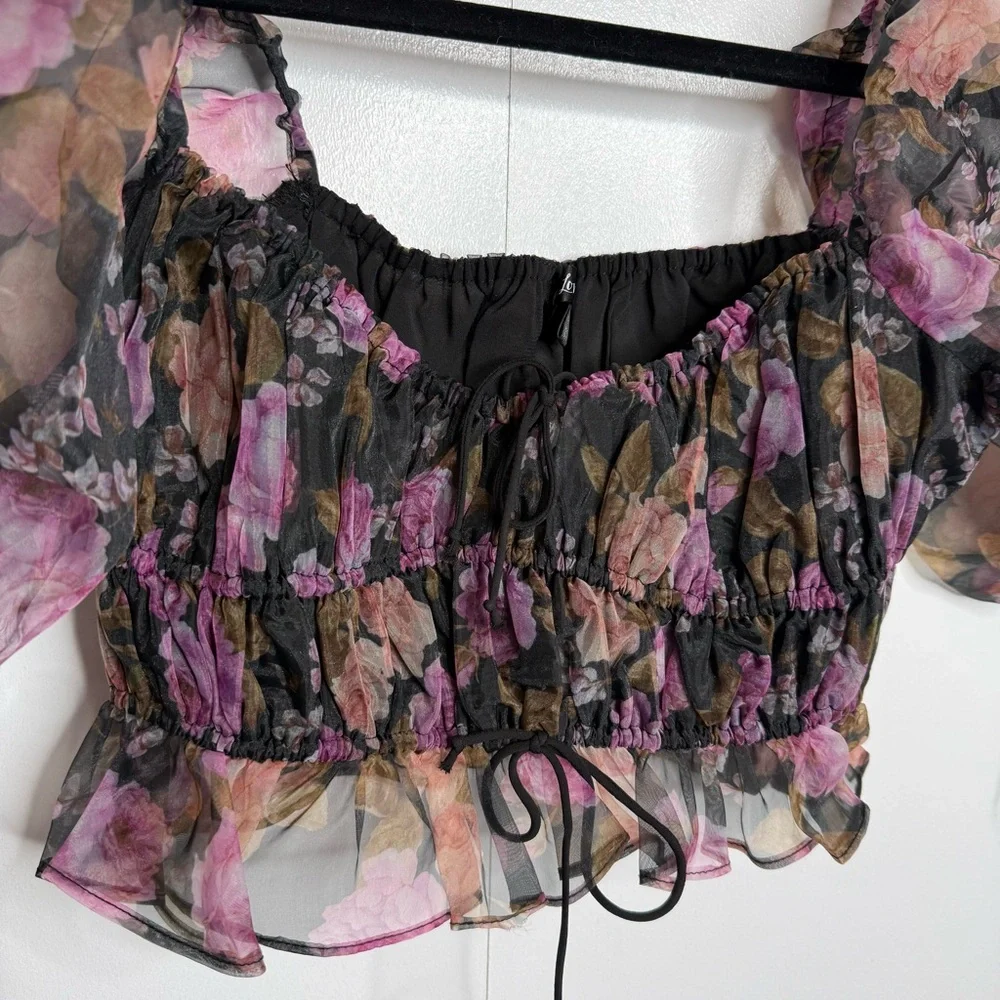 For Love & Lemons Sunshine Crop Top Sheer Smocked XS - Picture 3 of 8